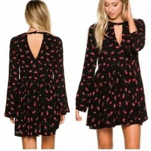 Free People Tegan tunic dress fit and flare, V neck peekaboo collar‎ whimsigoth